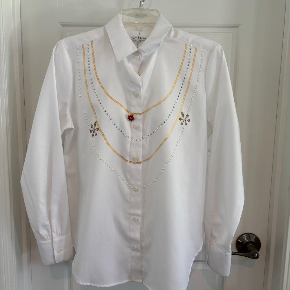 Foxcroft Christmas Meghan White Long Sleeve Shirt 'Not in Stores Yet' Size S NWT